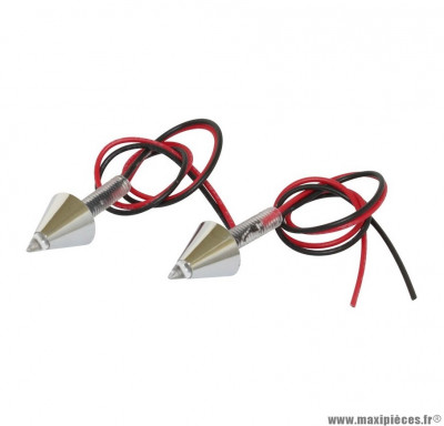 Paire d'éclairages de plaque immatriculation Replay à leds conique chrome diamètre 4mm (1 led rouge)