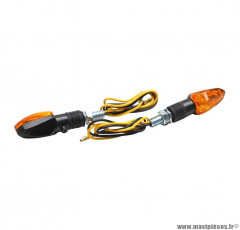 Paire de clignotants universel micro flèche à lampe orange / noir court homologué CE