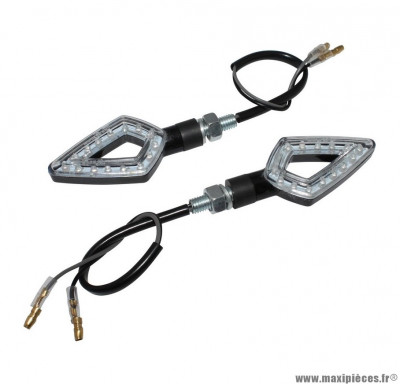 Paire de clignotants universel Replay arrow à leds transparent / noir (14 leds orange) homologué CE * Prix spécial !