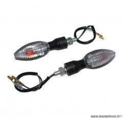 Paire de clignotants universel Replay squale à lampe transparent / noir base courte homologué CE (12v 10w)