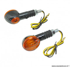 Paire de clignotants universel Replay micro ovale orange / carbone avec témoin base courte homologué CE (lampe 12v 21w BA9s)