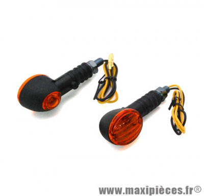 Paire de clignotants universel micro ovale orange / noir avec témoin base courte homologué CE (lampe 12v 21w BA9s)
