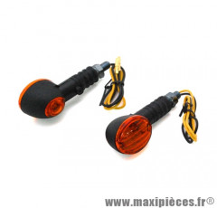 Paire de clignotants universel micro ovale orange / noir avec témoin base courte homologué CE (lampe 12v 21w BA9s)