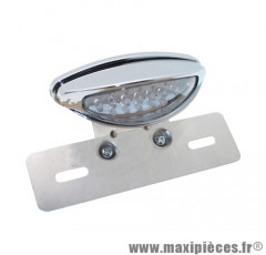 Feu arrière universel Replay sur platine à leds ovale transparent / chrome (32 leds rouges / 4 blanches) homologué CE