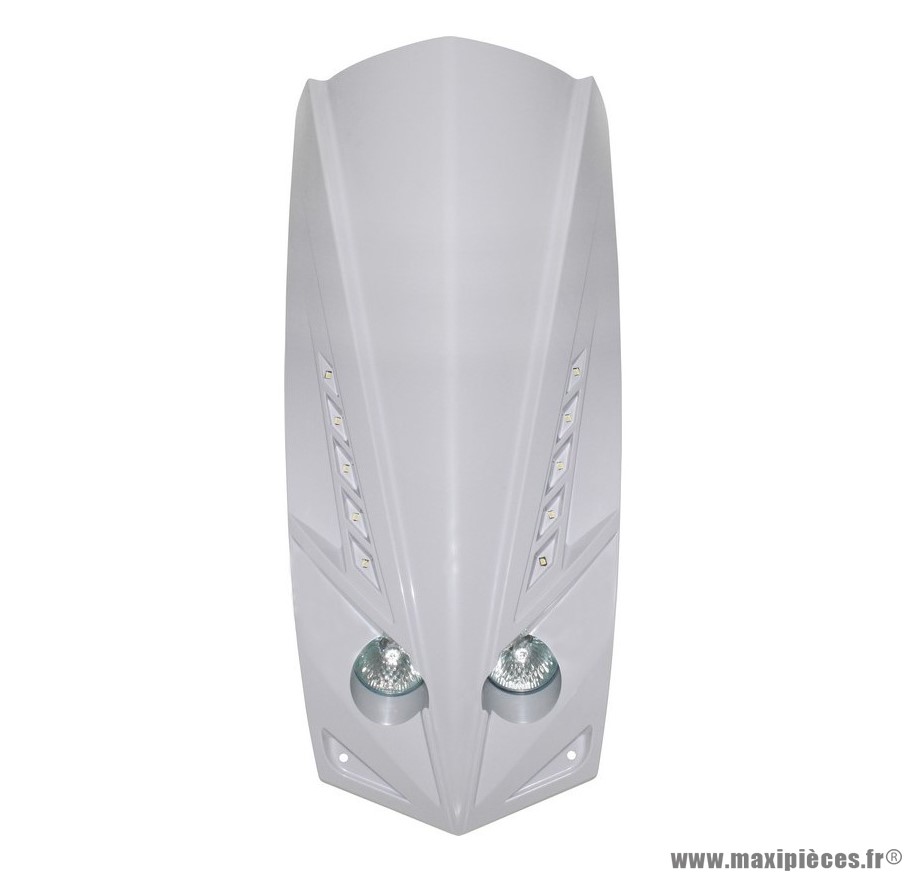 Face avant blanc brillant double optique avec leds blanches pour compteur triangulaire (2x20w + leds) pour scooter peugeot ludix