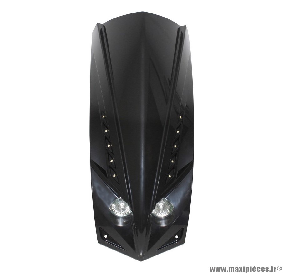 Face avant noir brillant double optique avec leds blanches pour compteur triangulaire (2x20w + leds) pour scooter peugeot ludix
