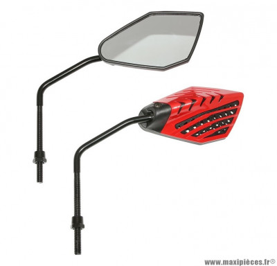 Paire de rétroviseurs Replay arrow rouge (tige noir diamètre 8mm) pour scooter