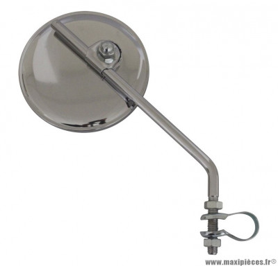 Rétroviseur vintage rond acier chrome réversible + réglable en hauteur pour cyclo (diamètre 100mm)