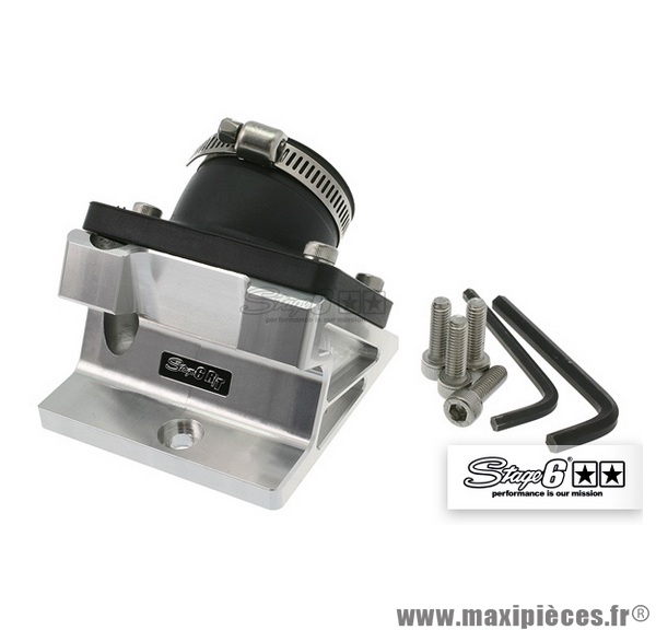 Pipe + cale d'admission diamètre 28-26mm Stage 6 couleur alu pour MBK Nitro / Aerox
