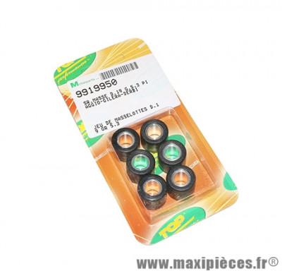 Galets de variateur x6 Top Perf 19x15,5 5,6g pour Piaggio 50 zip 2 temps et 4 temps 2000>, Typhoon 1999>, liberty 2 et 4 temps, nrg, vespa lx 2 et 4 temps - gilera 50 stalker, runner, dna, ice