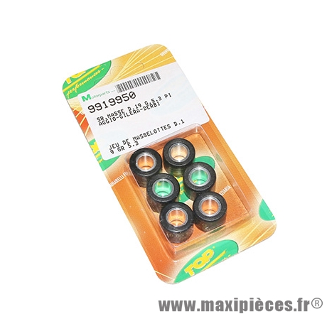 Galets de variateur x6 Top Perf 19x15,5 5,6g pour Piaggio 50 zip 2 temps et 4 temps 2000>, Typhoon 1999>, liberty 2 et 4 temps, nrg, vespa lx 2 et 4 temps - gilera 50 stalker, runner, dna, ice