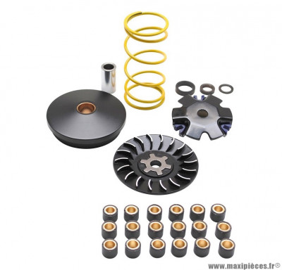 Variateur black edition pour scoot mbk booster, stunt, nitro, ovetto / yamaha bws, aerox, neos, slider (avec ressort jaune + joue fixe + 3 jeux de galets 16x13)