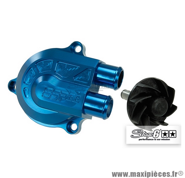 Couvercle de pompe à eau Stage 6 Racing" + volute haute pression (+40%), couleur bleu anodisé pour MBK Nitro/Aerox