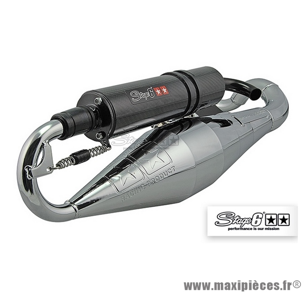 Pot d'échappement couleur chromé/carbone Stage 6 Pro replica" pour MBK Nitro / Aerox