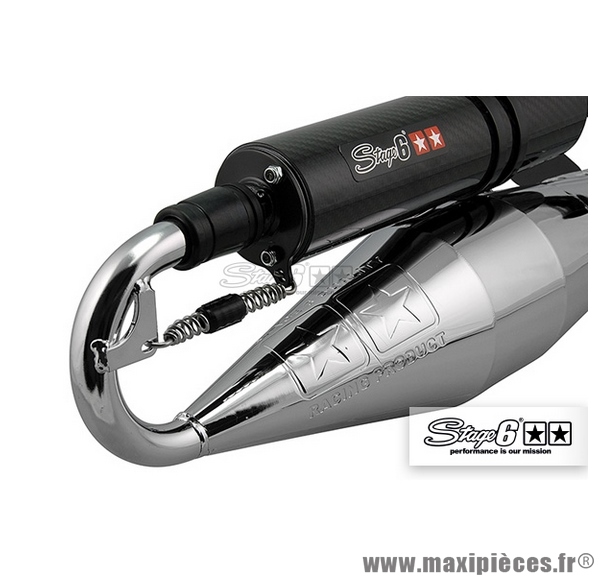 Pot d'échappement couleur chromé/carbone Stage 6 Pro replica" pour MBK Nitro / Aerox