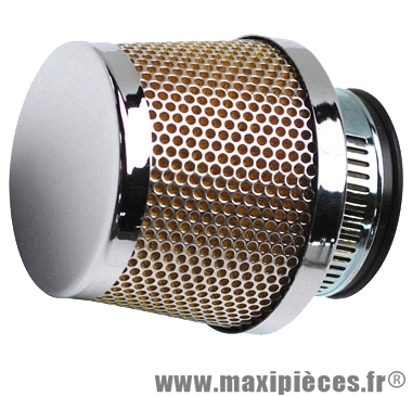 Filtre a air adaptable diametre28/35 conique grille droit chrome/chrome