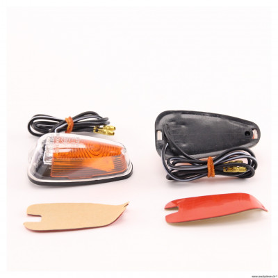 Clignotant (paire) transparent a coller, montage universel pour moto, scooter, 50 à boîte, quad et autres * Déstockage !
