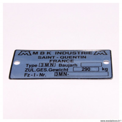 Plaque d'identification véhicule MBK INDUSTRIE oem 3MN pour Yamaha DT50R 1989-1997 * Déstockage !