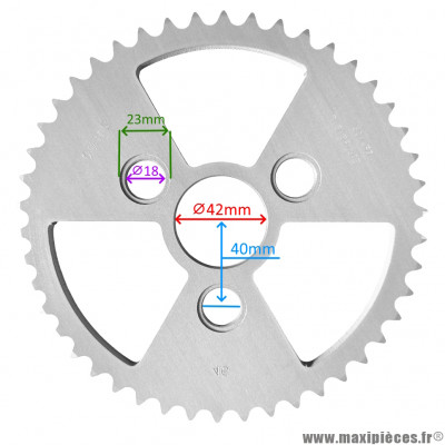 couronne alu Z42 dents 428 Ø42 mm pour moto conti RX 356 V2 possible V1/V3/V4 en 50/70/80cc et autres - 3 trous * Déstockage !