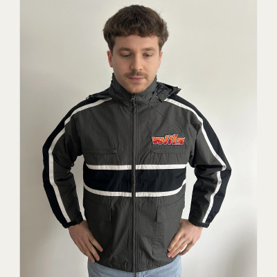Veste de pluie moto Wiils Homme/Femme imperméable à capuche et coupe-vent Taille L gris/noir *Destockage !