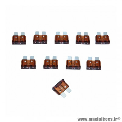 Fusible plat enfichable classique 7,5A sachet de 10 pour Scooter, Mécaboite, Mobylette, Maxi Scooter, Moto, Quad