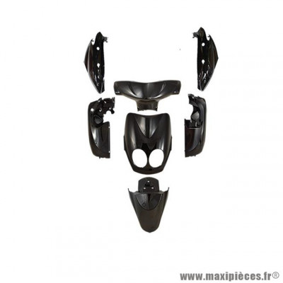 Kit carrosserie carenage noir brillant 7 pièces pour scooter MBK 50 Ovetto / Yamaha 50 Neos 2008-2010
