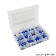 Coffret d'assortiment 165 cosses électriques pré-isolées universelles bleu pour section de fil 1,5 à 2,5 mm²