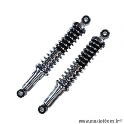 Paire d'amortisseurs réglable chrome entraxe 330mm diamètre fixation supérieur 10mm et inférieur 8mm pour cyclomoteur