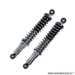 Paire d'amortisseurs réglable chrome entraxe 330mm diamètre fixation supérieur 10mm et inférieur 8mm pour cyclomoteur
