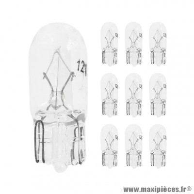 Boite x10 ampoules clignotants 12V 5W norme T10 culot W2,1x9,5D wedge standard blanc
