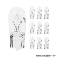 Boite x10 ampoules clignotants 12V 5W norme T10 culot W2,1x9,5D wedge standard blanc