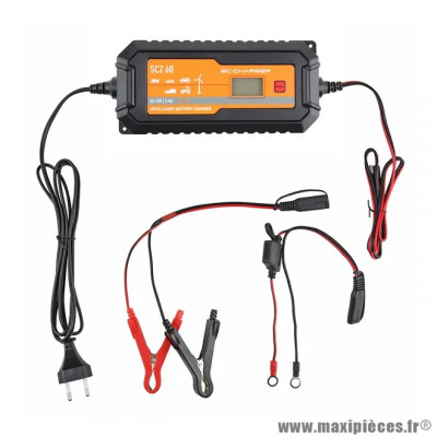 Chargeur de batterie automatique avec écran LCD, courant de sortie 2A à 6A, pinces crocodiles et connexions rapides