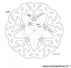 Disque frein avant Polini Wave pour maxi scooter 125 kymco agility r16 (diamètre 260)