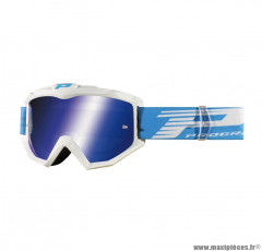 Lunette/masque cross ProGrip 3201 FL Atzaki couleur blanc/bleu (écran miroir, anti-rayures, anti UV, compatible avec port lunette de vue)