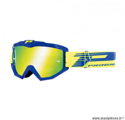 Lunette/masque cross ProGrip 3201 FL Atzaki couleur bleu/jaune (écran miroir, anti-rayures, anti UV, compatible avec port lunette de vue)