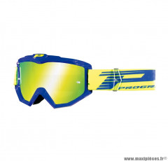 Lunette/masque cross ProGrip 3201 FL Atzaki couleur bleu/jaune (écran miroir, anti-rayures, anti UV, compatible avec port lunette de vue)