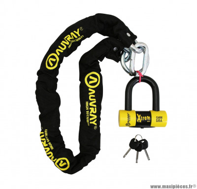 Antivol Auvray X.Lock (chaine + U) chaine 1.20m, lasso maillon diamètre 12mm, U Xtrem mini (classe SRA)