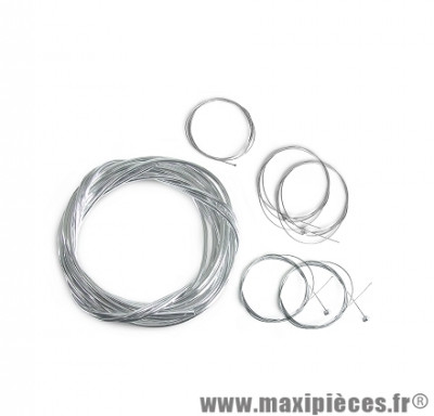 Kit complet câbles + gaine chrome + butées (gaz / starter / décompresseur / frein avant / frein arrière) pour cyclomoteur peugeot 103 / mbk 51