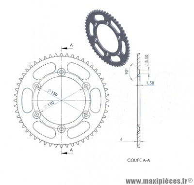 Couronne 420 (52 dents) diamètre 110 6 trous pour moto cpi