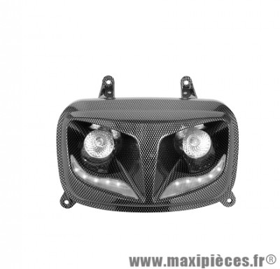 Double optique imitation carbone (2 lampes halogène + leds blanche eyelight) pour scooter mbk booster après 2004
