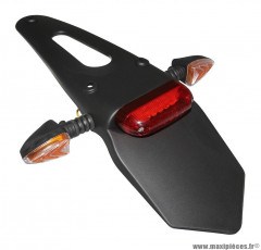 Support de plaque / bavette noir avec feu arrière (feux à leds + clignotants) pour 50 à boite derbi senda r