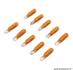 Boite x10 ampoules compteur et clignotant 12v 2w norme w2w culot w2x4,6d wedge standard orange pour scooter peugeot