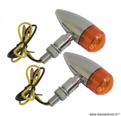 Paire de clignotants universel vintage métal orange-chrome à lampe (homologué CE)