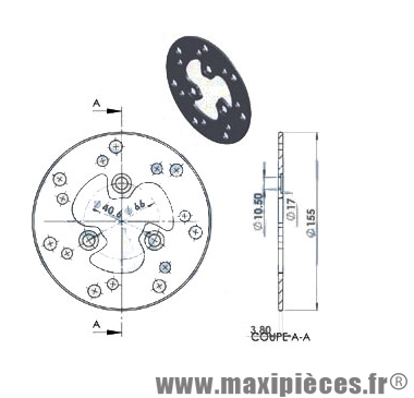 Disque de frein avant Ø155mm pour scooter Mbk booster spirit jusqu'à 1998 mbk evolis sv50 zenith fizz Peugeot Ludix snake trend 10 pouces v-clic