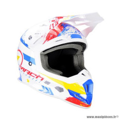 Casque cross adulte marque Trendy 20 T-902 Mach1 taille L (T59-60) couleur blanc bleu rouge