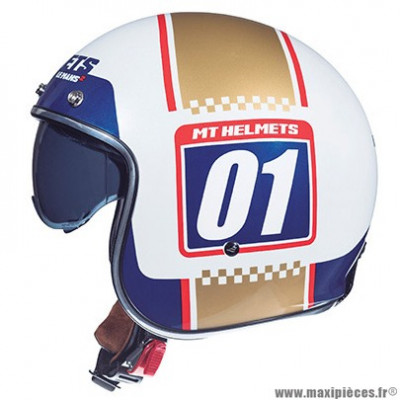 Casque jet adulte marque MT Helmets Le Mans 2 SV Numberplate taille S (T55-56) couleur blanc or nacré brillant
