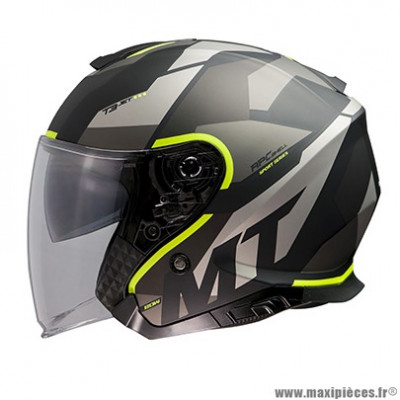 Casque jet adulte marque MT Helmets Thunder 3 SV Bow taille XS (T53-54) couleur gris mat jaune fluo