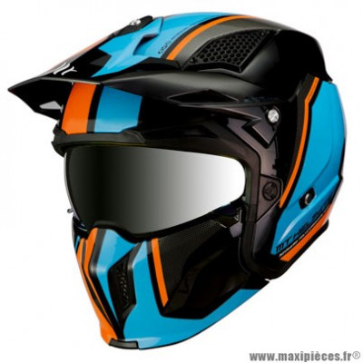Casque trial adulte marque MT Helmets Streetfighter SV taille XXL (T63-64) couleur orange fluo bleu noir brillant