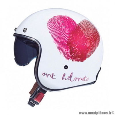 Casque jet adulte marque MT Helmets Le Mans 2 SV Love taille XXL (T63-64) couleur blanc rose nacré brillant