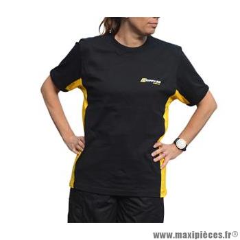 T-shirt marque Doppler taille S couleur noir avec bande latérales jaunes